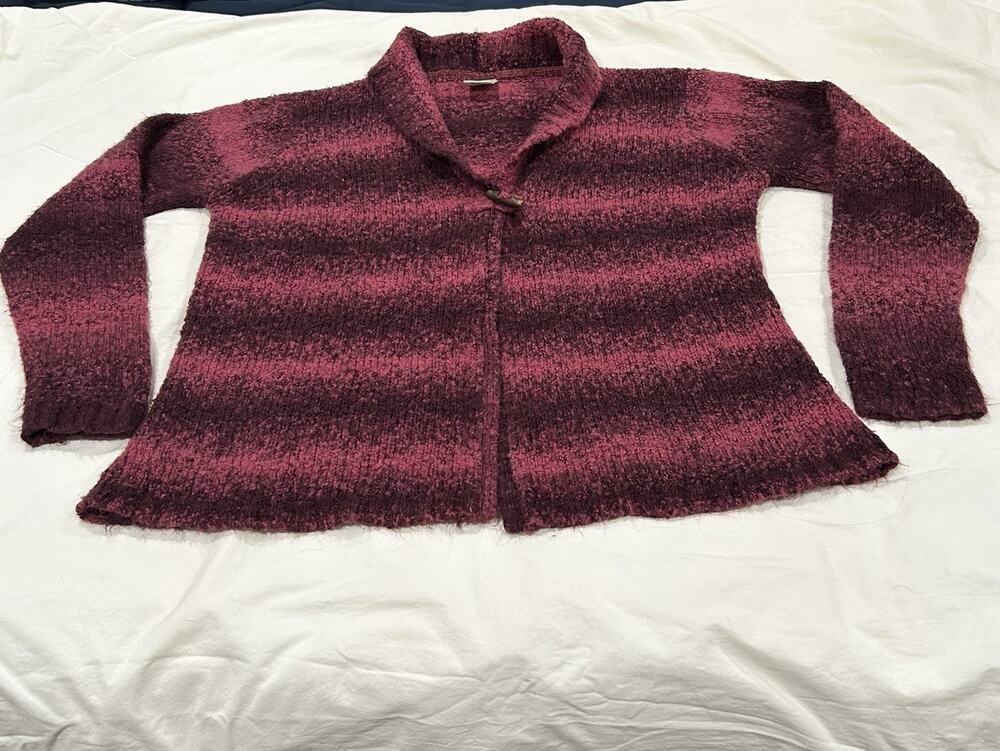 Blair Sweater Women Large Magenta Wool Blend Open Cardigan Striped SZ M